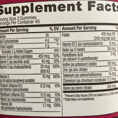 womens multivitamin nutrition facts