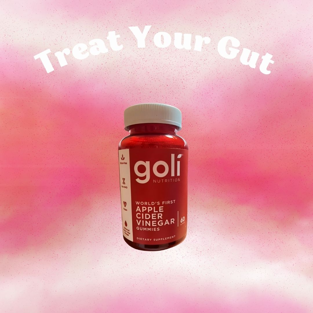 Goli Apple Cider Vinegar Supplement set against a colorful background