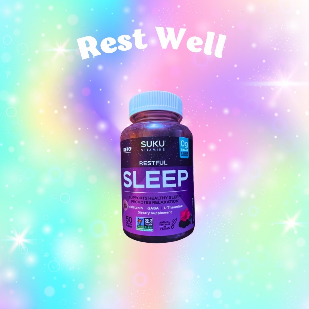 Suku Sleep Supplement set against a colorful psychadelic background