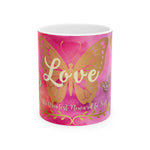 Sip and Embrace | 'Love is the Greatest Reward to Self' Inspirational Ceramic Mug with Colorful Cloud Art (11 oz)