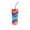 Colorful tumbler with a metal straw on a white background