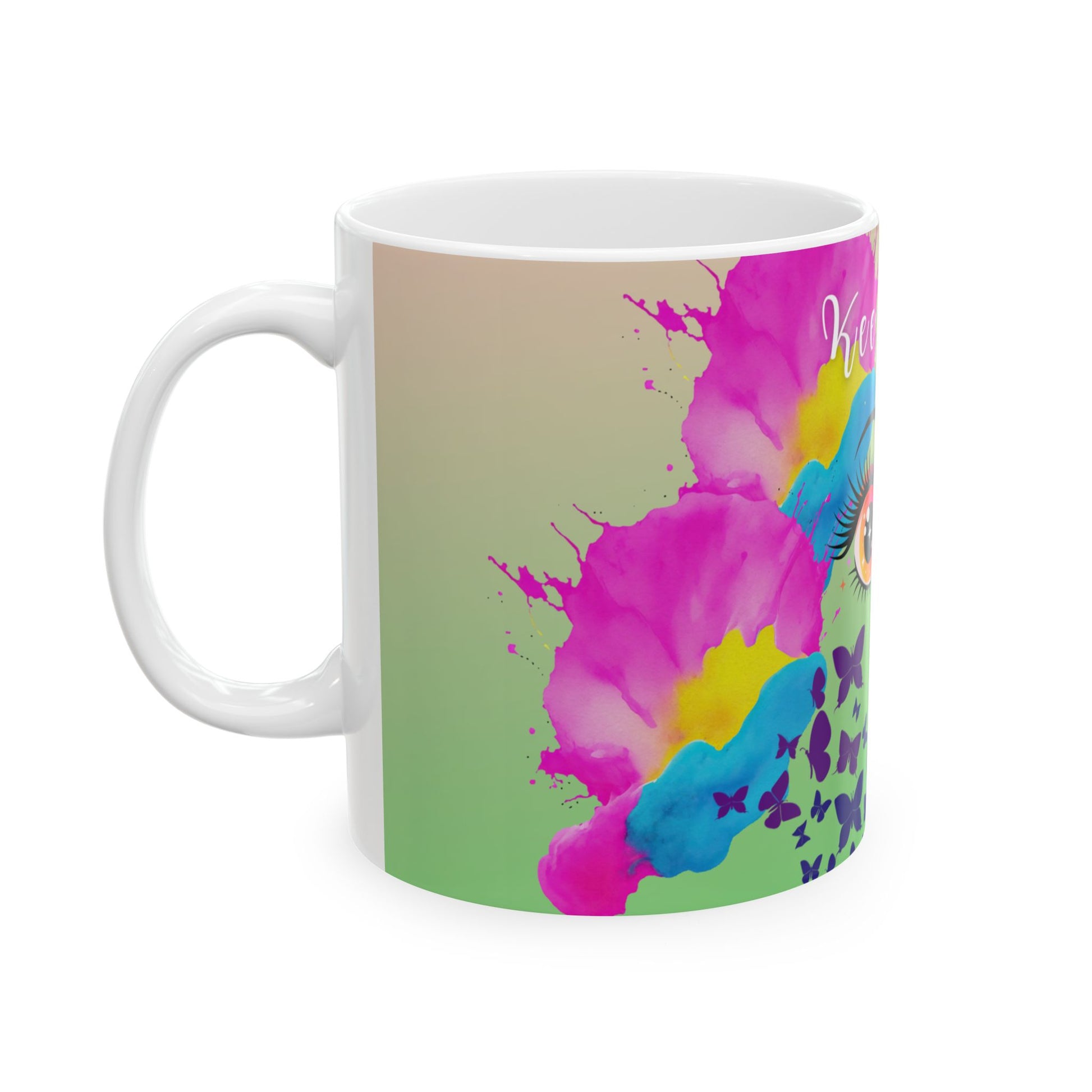 Colorful mug with abstract design on a white background