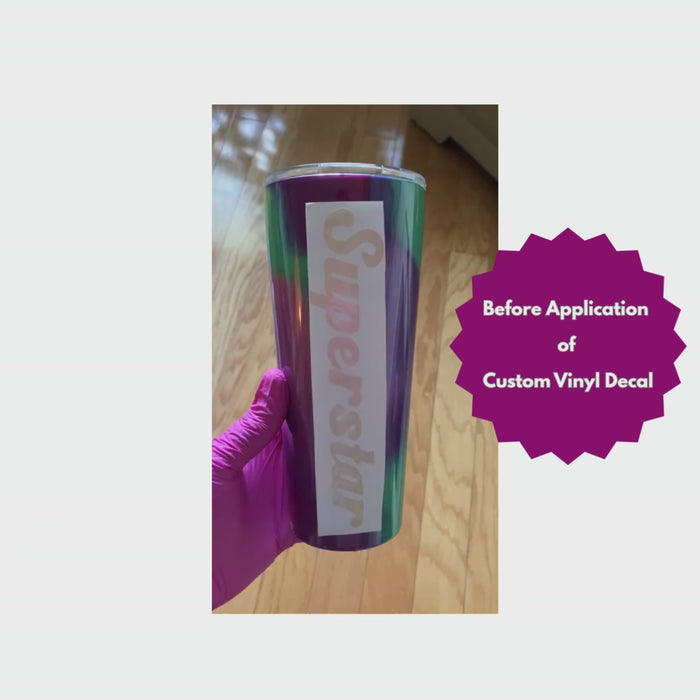 Video of customizable colorful stainless steel tumbler with sample Superstar 'text' 