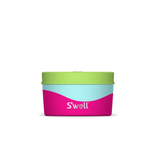 colorful stainless steel food storage container with green silicon lid